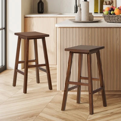 BS-FJ-TERA-WN-2PC Oikiture 2x Bar Stool Kitchen Counter Dining Chair Split-Level Footrest Walnut