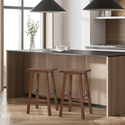 BS-FJ-TERA-WN-2PC Oikiture 2x Bar Stool Kitchen Counter Dining Chair Split-Level Footrest Walnut