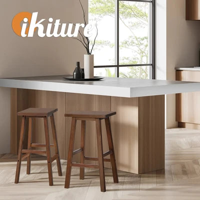 BS-FJ-TERA-WN-2PC Oikiture 2x Bar Stool Kitchen Counter Dining Chair Split-Level Footrest Walnut