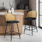 BS-HD-MOC-BK-2PC Oikiture Bar Stools Kitchen Counter Stool Rattan Dining Chair Velvet Black x2