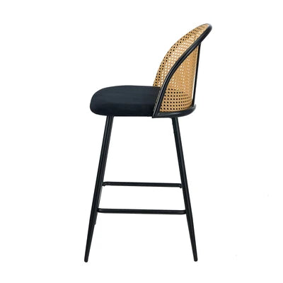 BS-HD-MOC-BK-2PC Oikiture Bar Stools Kitchen Counter Stool Rattan Dining Chair Velvet Black x2