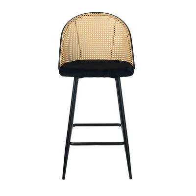 BS-HD-MOC-BK-2PC Oikiture Bar Stools Kitchen Counter Stool Rattan Dining Chair Velvet Black x2