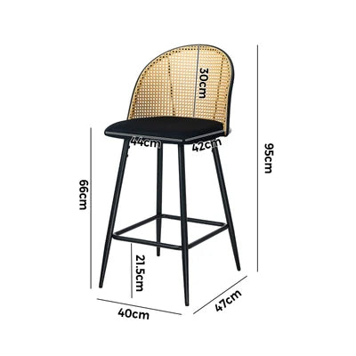 BS-HD-MOC-BK-2PC Oikiture Bar Stools Kitchen Counter Stool Rattan Dining Chair Velvet Black x2