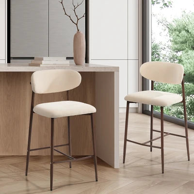 BS-HD-SPA-WNBG-2PC Oikiture 2x Bar Stools Kitchen Stool Counter Chair Boucle Walnut