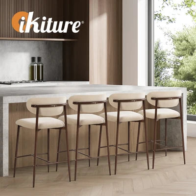 BS-HD-SPA-WNBG-2PC Oikiture 2x Bar Stools Kitchen Stool Counter Chair Boucle Walnut