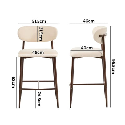 BS-HD-SPA-WNBG-2PC Oikiture 2x Bar Stools Kitchen Stool Counter Chair Boucle Walnut
