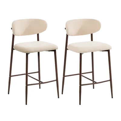 BS-HD-SPA-WNBG-2PC Oikiture 2x Bar Stools Kitchen Stool Counter Chair Boucle Walnut
