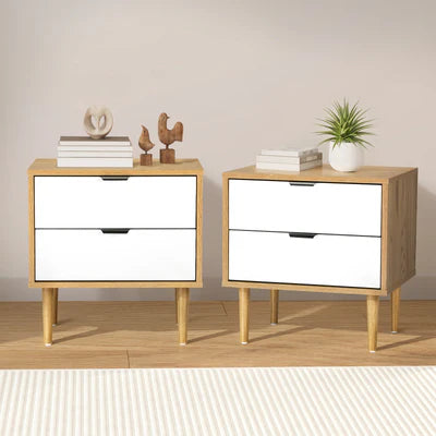 BT-A11-WHWD Oikiture Bedside Tables Side Table Nightstand Storage Cabinet Wood