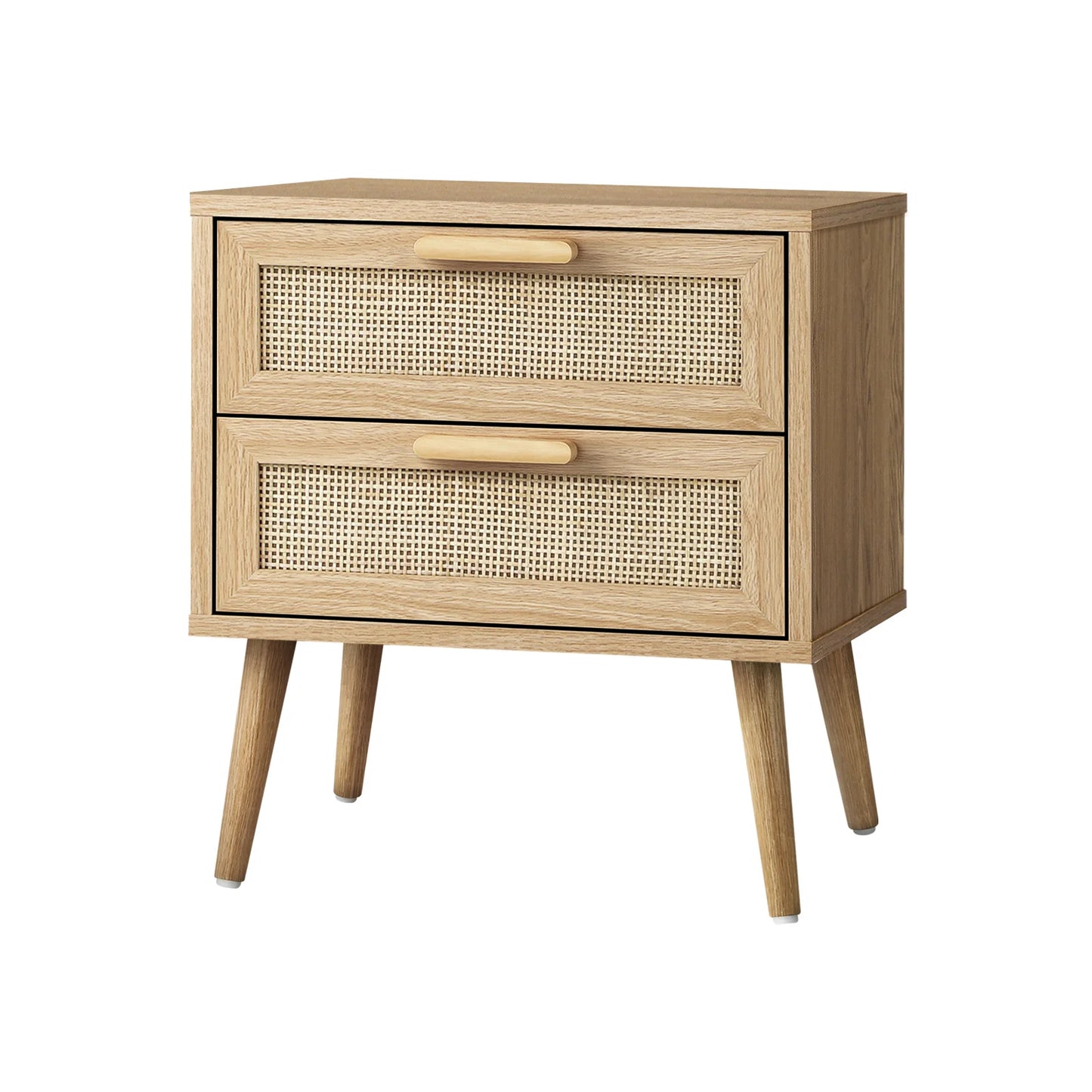 BT-A23-RAT-WD Bedside Table 2 Drawers Rattan Bedroom Storage Cabinet Furniture Wood