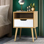 BT-A4-WHWD Oikiture Bedside Tables Drawers Side Table Nightstand Storage Cabinet Bedroom