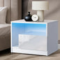 BT-B14-ANDY-WH Oikiture Bedside Tables Side Table RGB LED Drawers High Gloss Furniture White