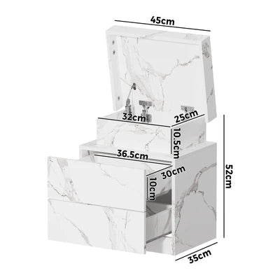 BT-BD-D5-LED-WH  Oikiture Bedside Table 2 Drawers LED Side Tables Nightstand Marble Effect White