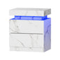 BT-BD-D5-LED-WH  Oikiture Bedside Table 2 Drawers LED Side Tables Nightstand Marble Effect White