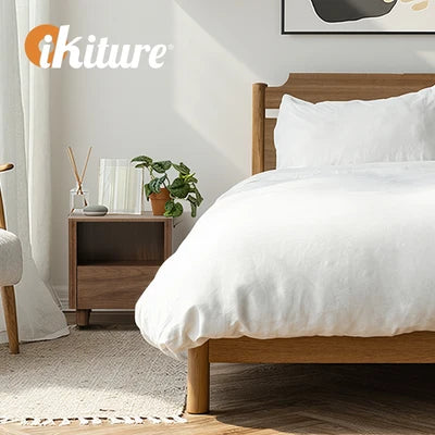 Scratched BT-COCO-1S1D-WN Oikiture Bedside Table Nightstand One Drawer Open Shelf Handle-Free Walnut