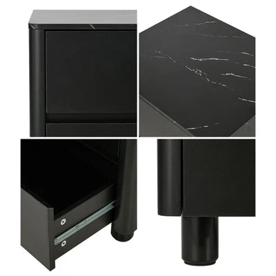 BT-COCO-2D-BK Oikiture Bedside Table 2 Drawers Storage Cabinet Nightstand Side Table Black