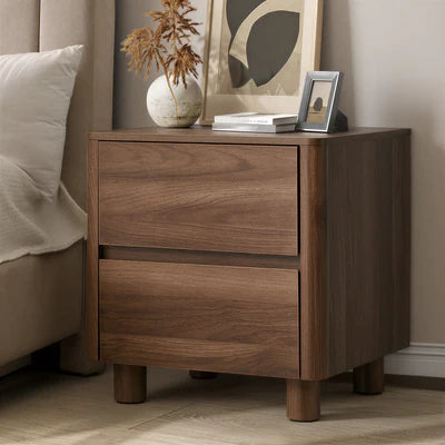 BT-COCO-2D-WN Oikiture Bedside Table 2 Drawers Storage Cabinet Nightstand Side Table Walnut