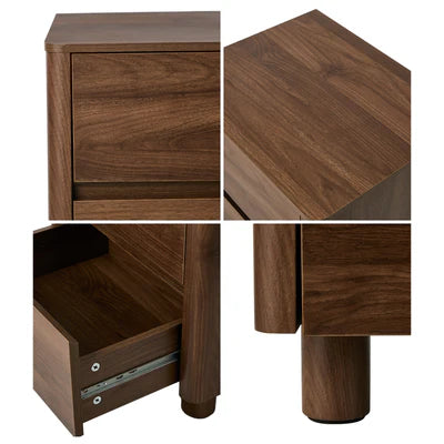 BT-COCO-2D-WN Oikiture Bedside Table 2 Drawers Storage Cabinet Nightstand Side Table Walnut