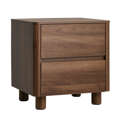 BT-COCO-2D-WN Oikiture Bedside Table 2 Drawers Storage Cabinet Nightstand Side Table Walnut
