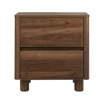 BT-COCO-2D-WN Oikiture Bedside Table 2 Drawers Storage Cabinet Nightstand Side Table Walnut