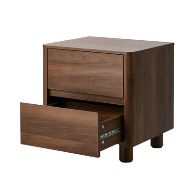 BT-COCO-2D-WN Oikiture Bedside Table 2 Drawers Storage Cabinet Nightstand Side Table Walnut
