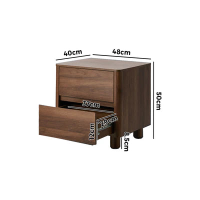 BT-COCO-2D-WN Oikiture Bedside Table 2 Drawers Storage Cabinet Nightstand Side Table Walnut