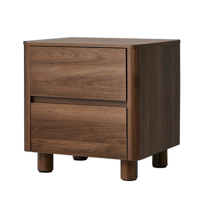 BT-COCO-2D-WN Oikiture Bedside Table 2 Drawers Storage Cabinet Nightstand Side Table Walnut