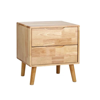BT-GG-SOLI-2D-WD Oikiture Bedside Table 2 Drawers Storage Nightstand Solid Wood Natural