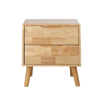 BT-GG-SOLI-2D-WD Oikiture Bedside Table 2 Drawers Storage Nightstand Solid Wood Natural