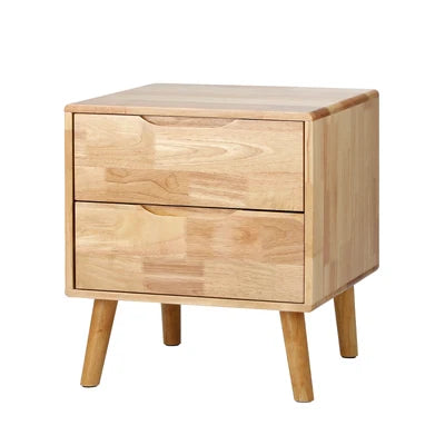 BT-GG-SOLI-2D-WD Oikiture Bedside Table 2 Drawers Storage Nightstand Solid Wood Natural