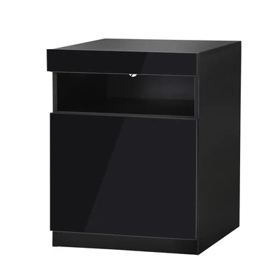 BT-HH-01-BK Oikiture Bedside Table LED Nightstand Shelf Side End Table Storage Cabinet Black