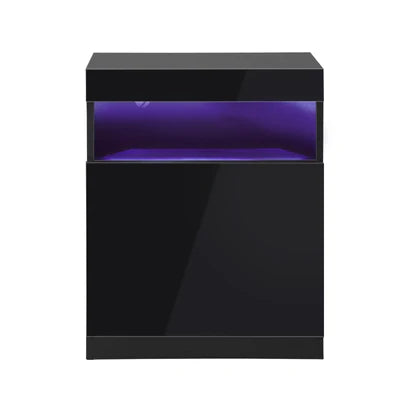 BT-HH-01-BK Oikiture Bedside Table LED Nightstand Shelf Side End Table Storage Cabinet Black