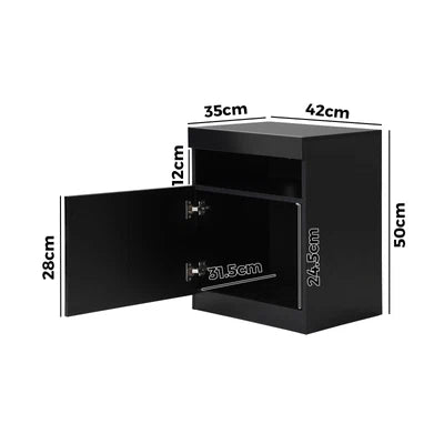 BT-HH-01-BK Oikiture Bedside Table LED Nightstand Shelf Side End Table Storage Cabinet Black
