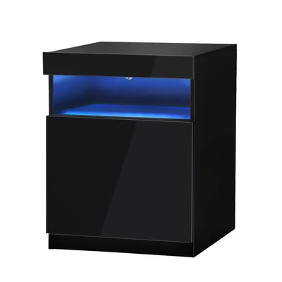 BT-HH-01-BK Oikiture Bedside Table LED Nightstand Shelf Side End Table Storage Cabinet Black