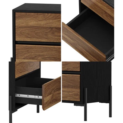 BT-KAMA-2D-WN Oikiture Bedside Table 2 Drawers Side End Bedroom Storage Nightstand Walnut