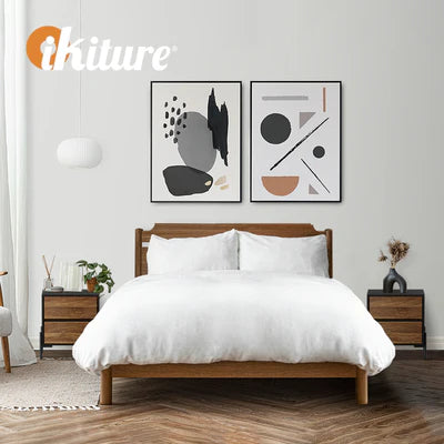 BT-KAMA-2D-WN Oikiture Bedside Table 2 Drawers Side End Bedroom Storage Nightstand Walnut