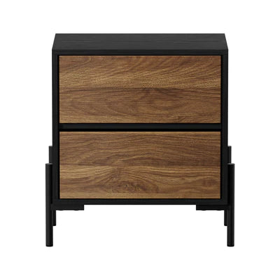 BT-KAMA-2D-WN Oikiture Bedside Table 2 Drawers Side End Bedroom Storage Nightstand Walnut