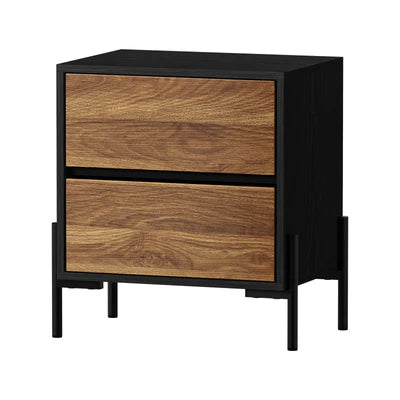 BT-KAMA-2D-WN Oikiture Bedside Table 2 Drawers Side End Bedroom Storage Nightstand Walnut