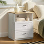 BT-LECI-1S2D-WDWH Oikiture Bedside Table 2 Drawers Open Shelf Nightstand Cabinet Natural&White