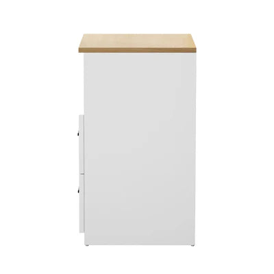 BT-LECI-1S2D-WDWH Oikiture Bedside Table 2 Drawers Open Shelf Nightstand Cabinet Natural&White