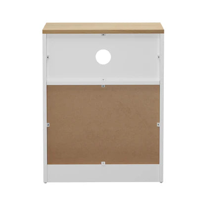 BT-LECI-1S2D-WDWH Oikiture Bedside Table 2 Drawers Open Shelf Nightstand Cabinet Natural&White