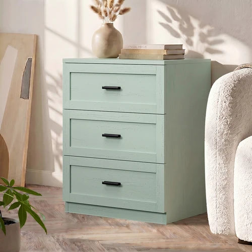 BT-LECI-3D-GN Oikiture Bedside Table 3 Drawers Nightstand Cabinet End Table Green
