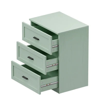 BT-LECI-3D-GN Oikiture Bedside Table 3 Drawers Nightstand Cabinet End Table Green