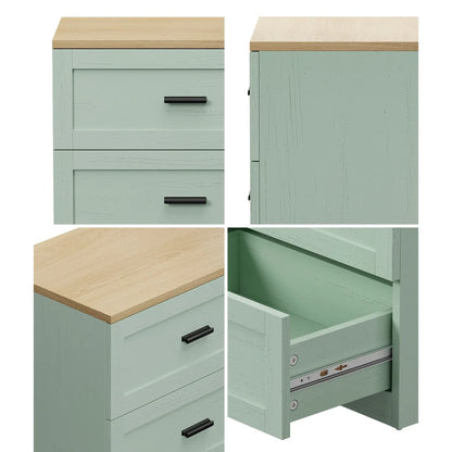 BT-LECI-3D-WDGN Oikiture Bedside Table 3 Drawers Nightstand Cabinet End Table Natural&Green