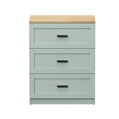 BT-LECI-3D-WDGN Oikiture Bedside Table 3 Drawers Nightstand Cabinet End Table Natural&Green