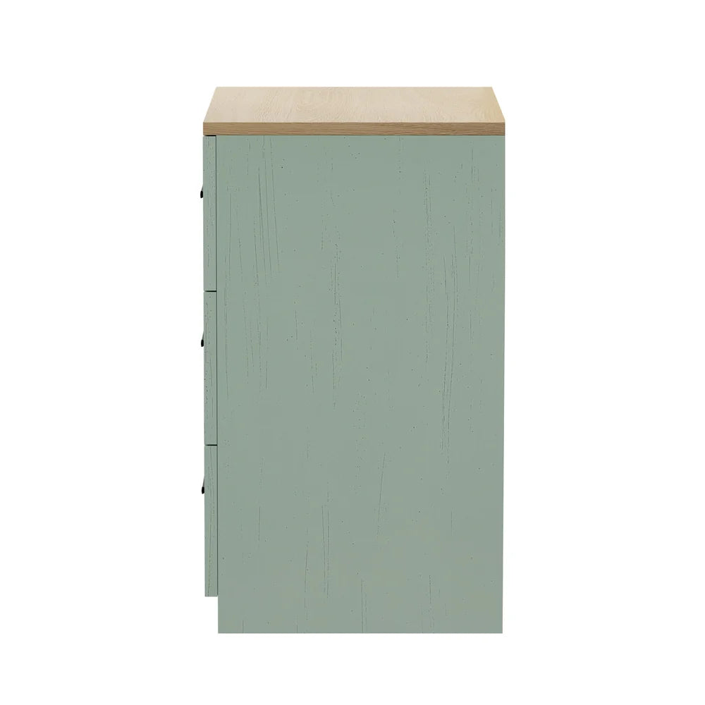 BT-LECI-3D-WDGN Oikiture Bedside Table 3 Drawers Nightstand Cabinet End Table Natural&Green