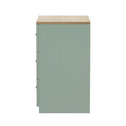 BT-LECI-3D-WDGN Oikiture Bedside Table 3 Drawers Nightstand Cabinet End Table Natural&Green