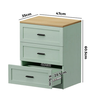 BT-LECI-3D-WDGN Oikiture Bedside Table 3 Drawers Nightstand Cabinet End Table Natural&Green