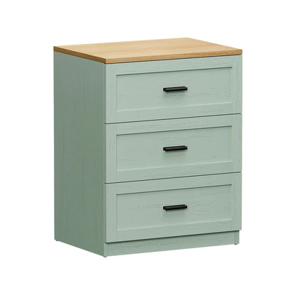 BT-LECI-3D-WDGN Oikiture Bedside Table 3 Drawers Nightstand Cabinet End Table Natural&Green