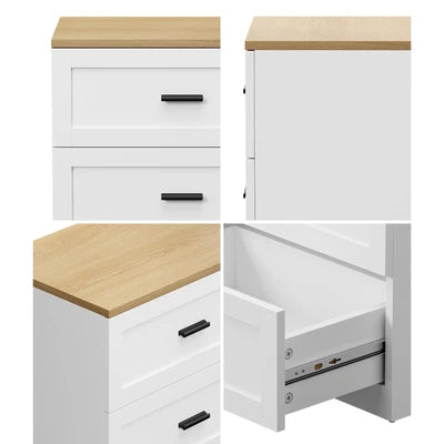 BT-LECI-3D-WDWH Oikiture Bedside Table 3 Drawers Nightstand Cabinet End Table Natural&White
