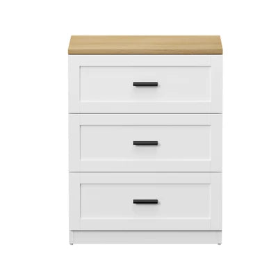 BT-LECI-3D-WDWH Oikiture Bedside Table 3 Drawers Nightstand Cabinet End Table Natural&White